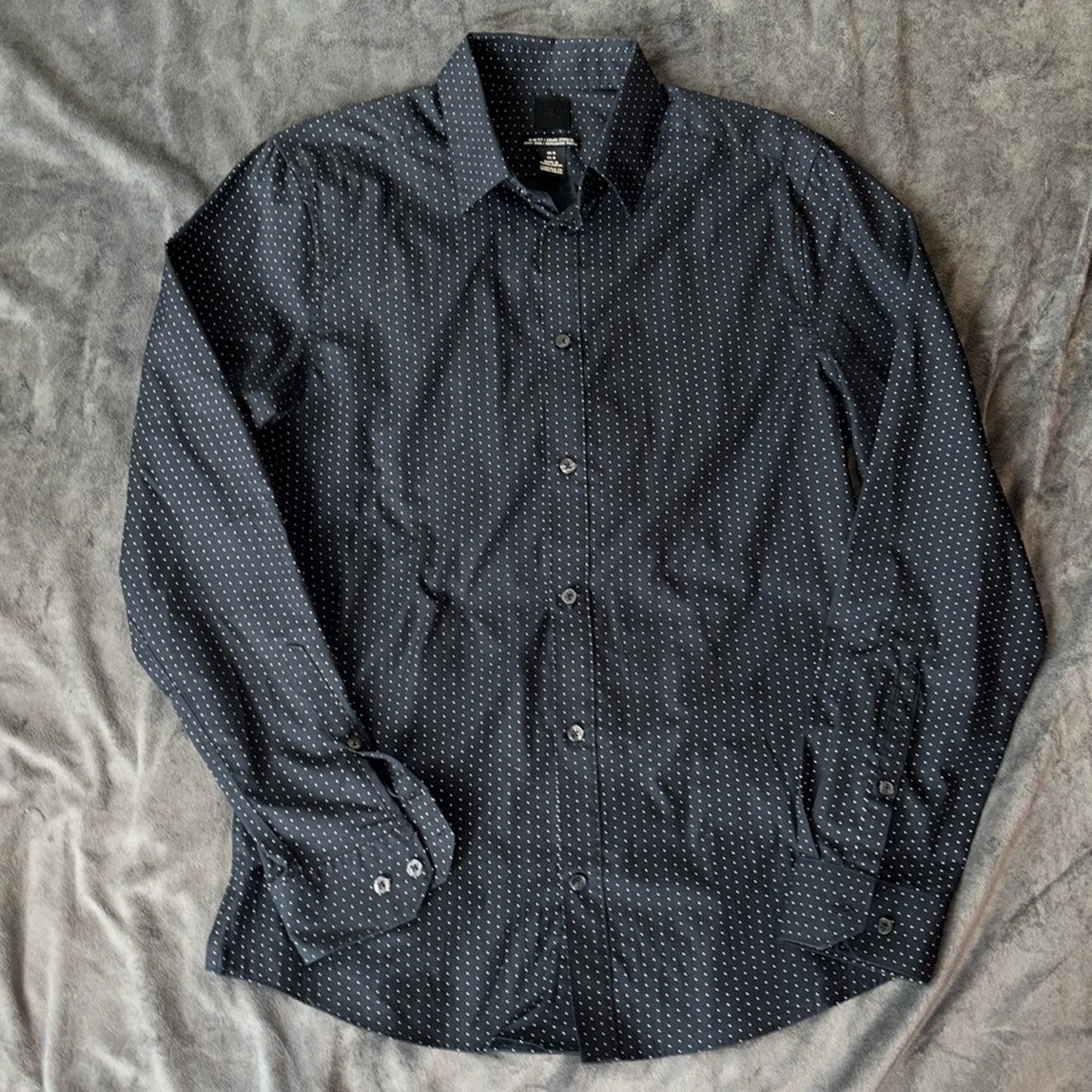 H&M black dress shirt with white polka dots